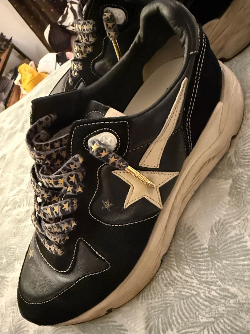 Golden Goose Black Sneakers with Cream Star Accent - Picture 1 of 8